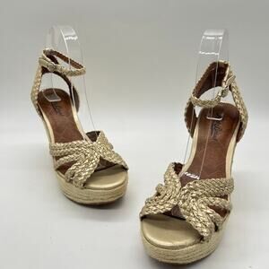 Lucky‎ Brand Braided Jute Gold Espadrille Platform Braided Wedge Sandals 8
